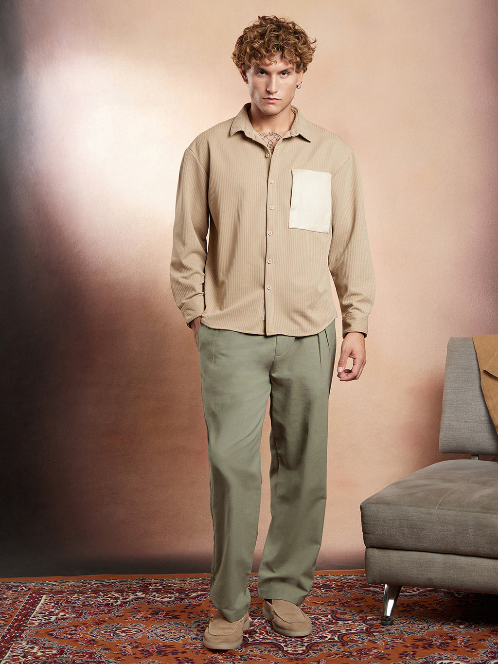 Block-Patch Oversized Shirt