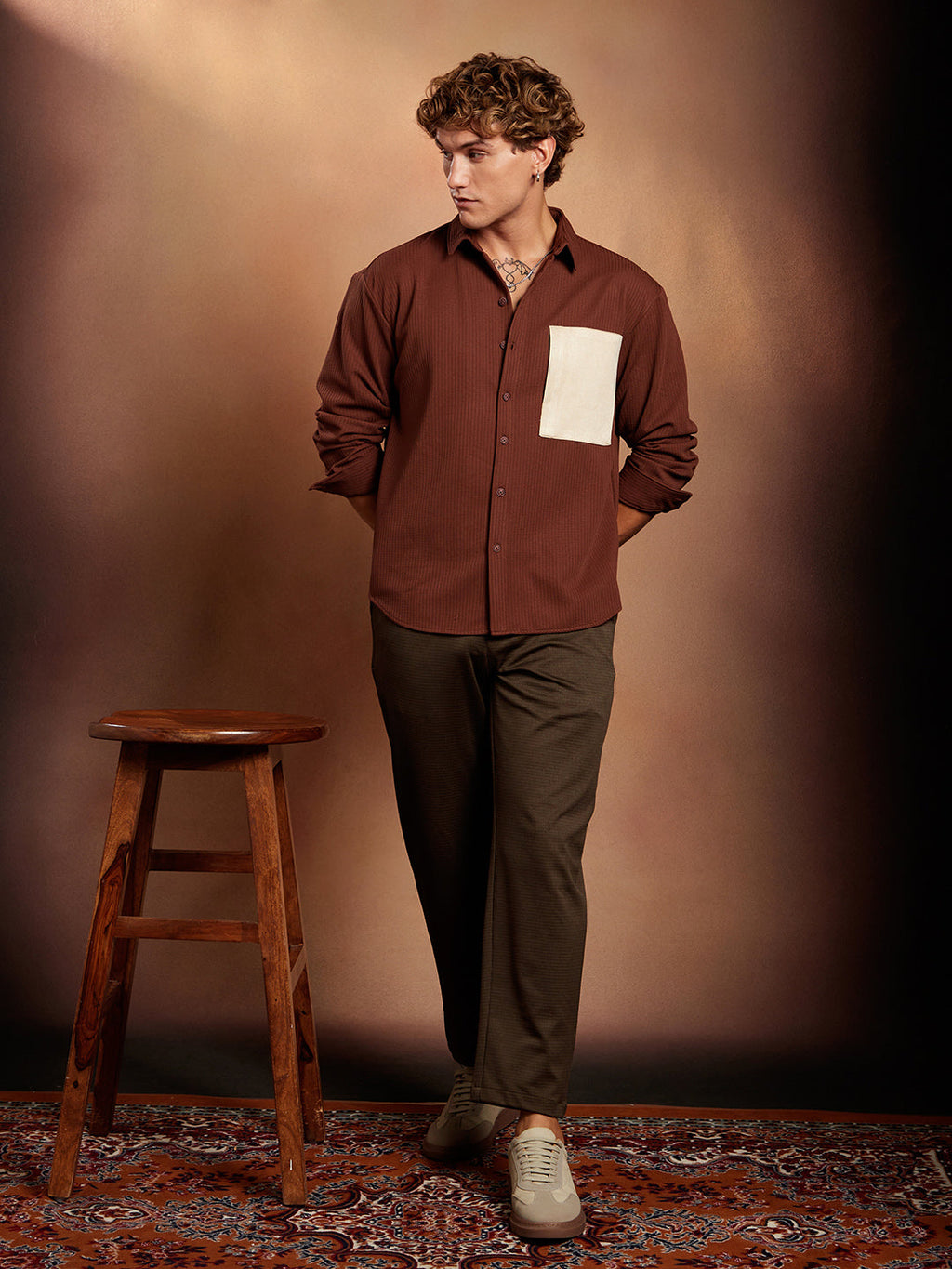 Block-Patch Oversized Shirt