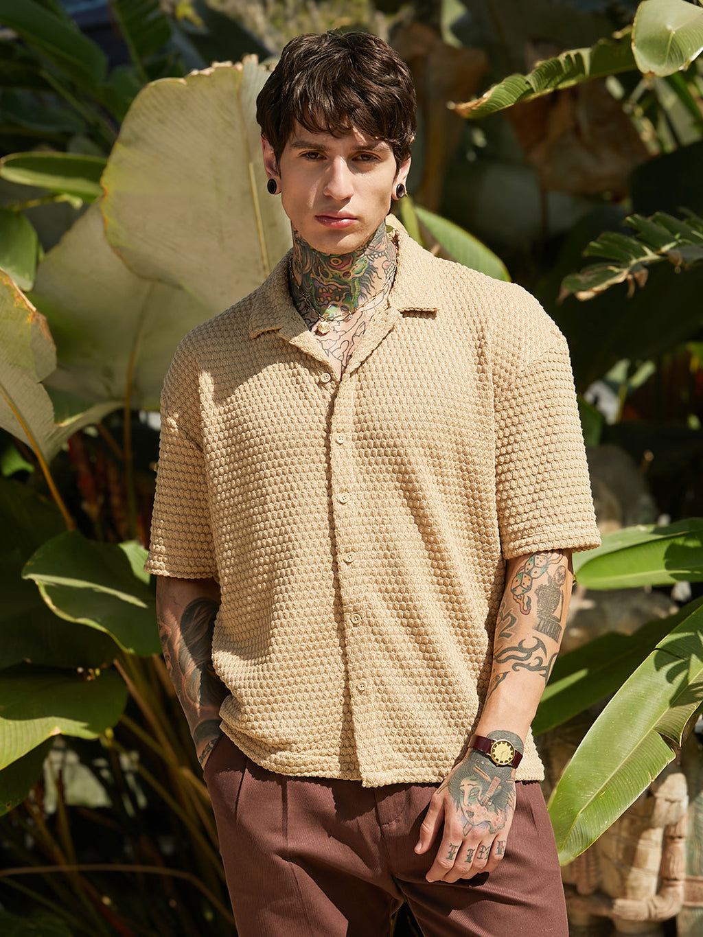 Oval-Tactile Knit Oversized Shirt