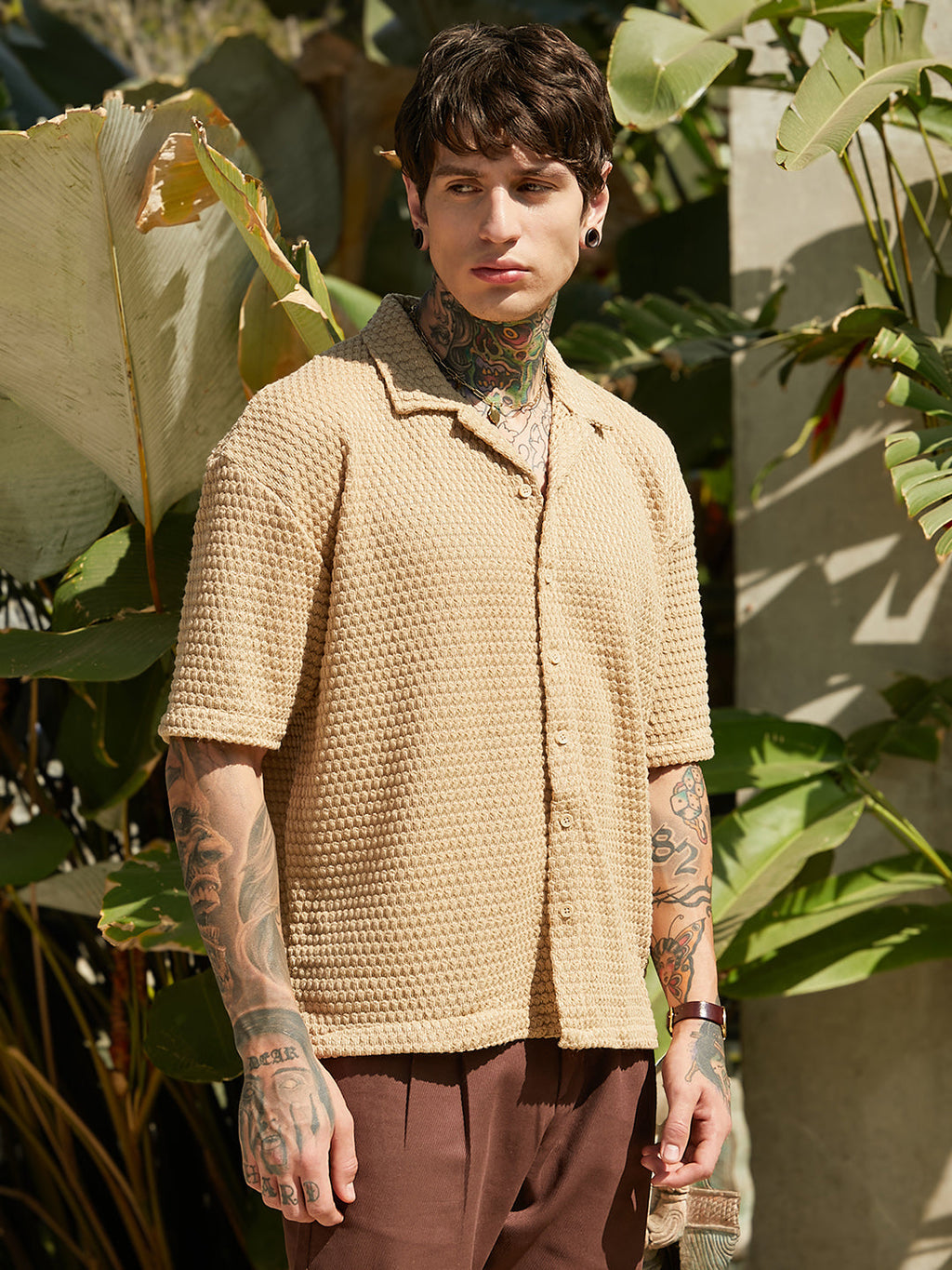 Oval-Tactile Knit Oversized Shirt