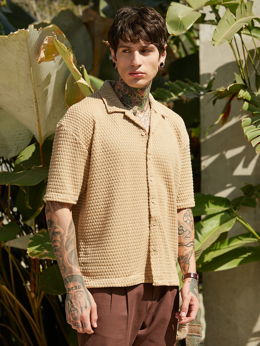 Oval-Tactile Knit Oversized Shirt