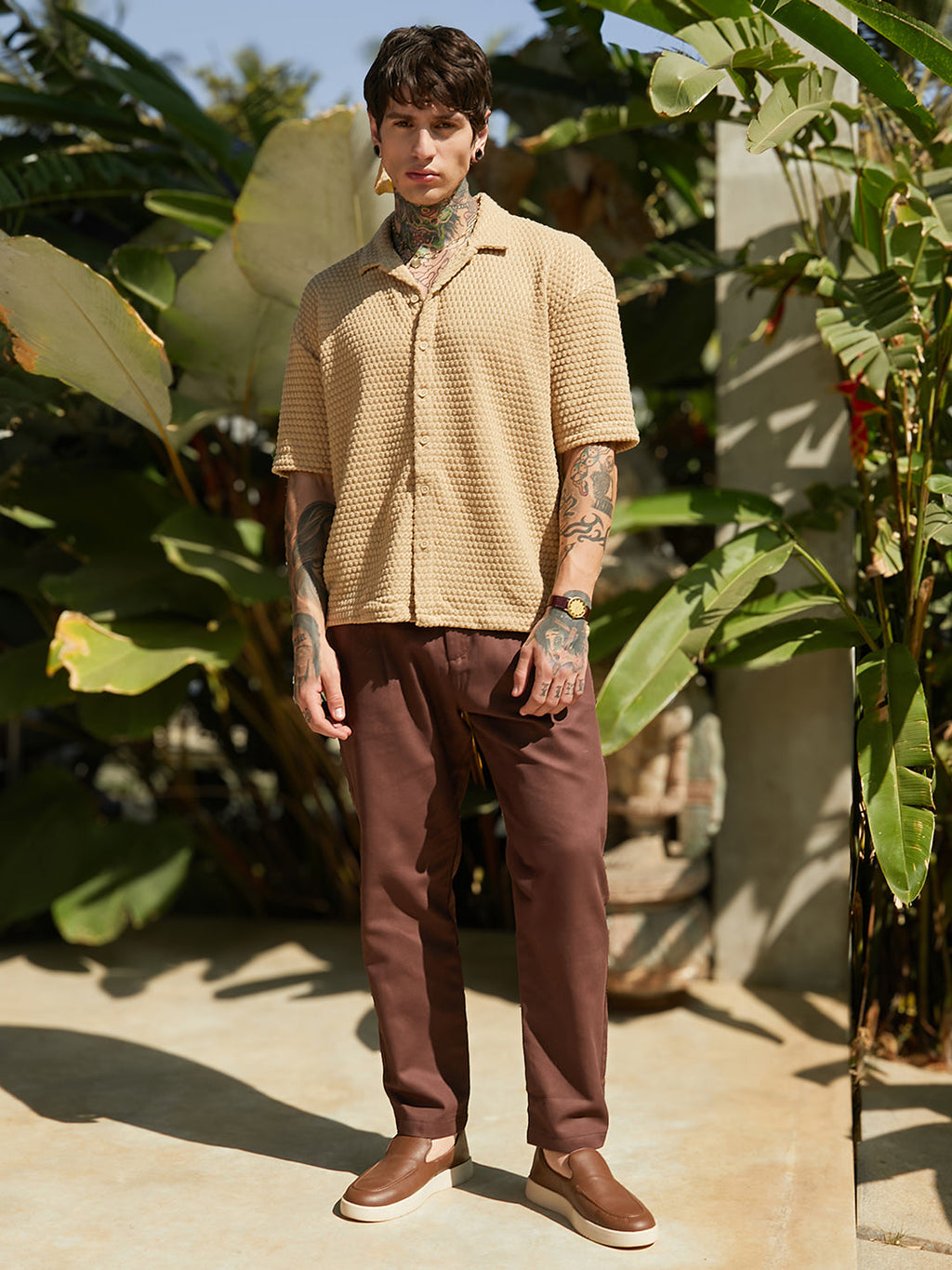 Oval-Tactile Knit Oversized Shirt