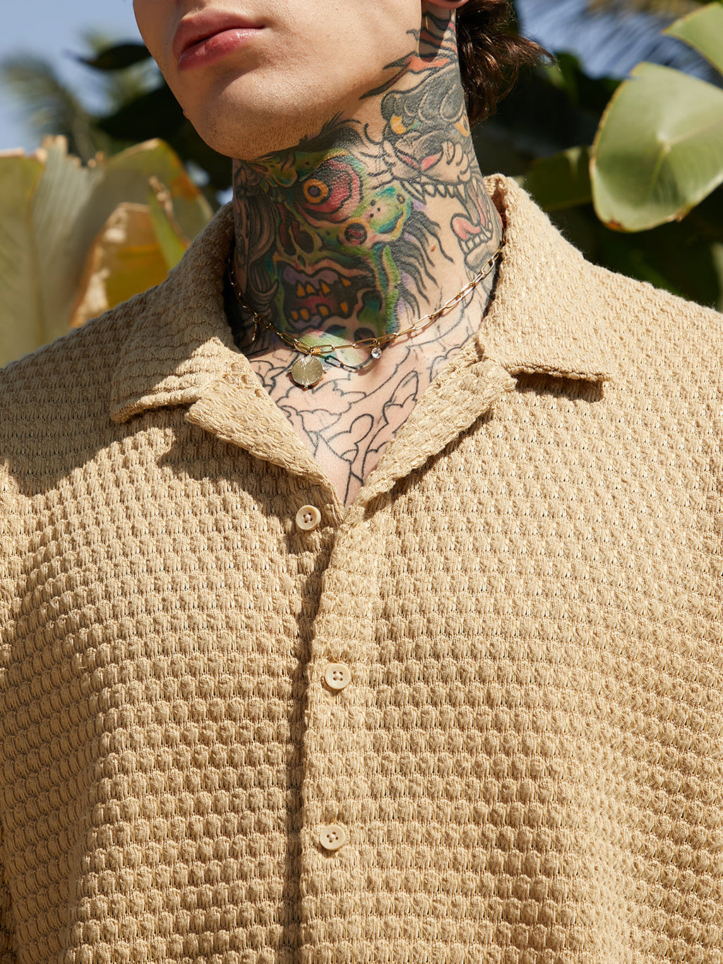 Oval-Tactile Knit Oversized Shirt