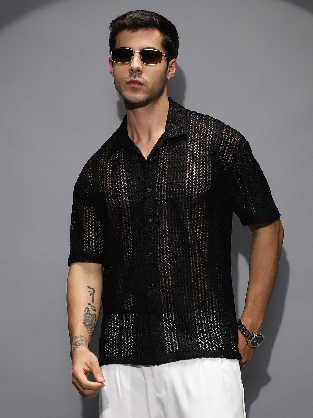 Solid Open-Knit Resort Shirt