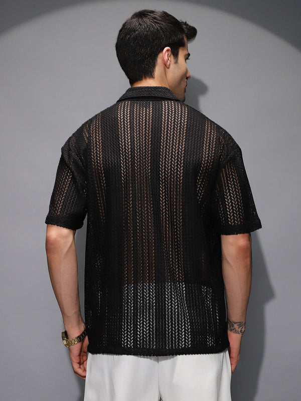 Solid Open-Knit Resort Shirt