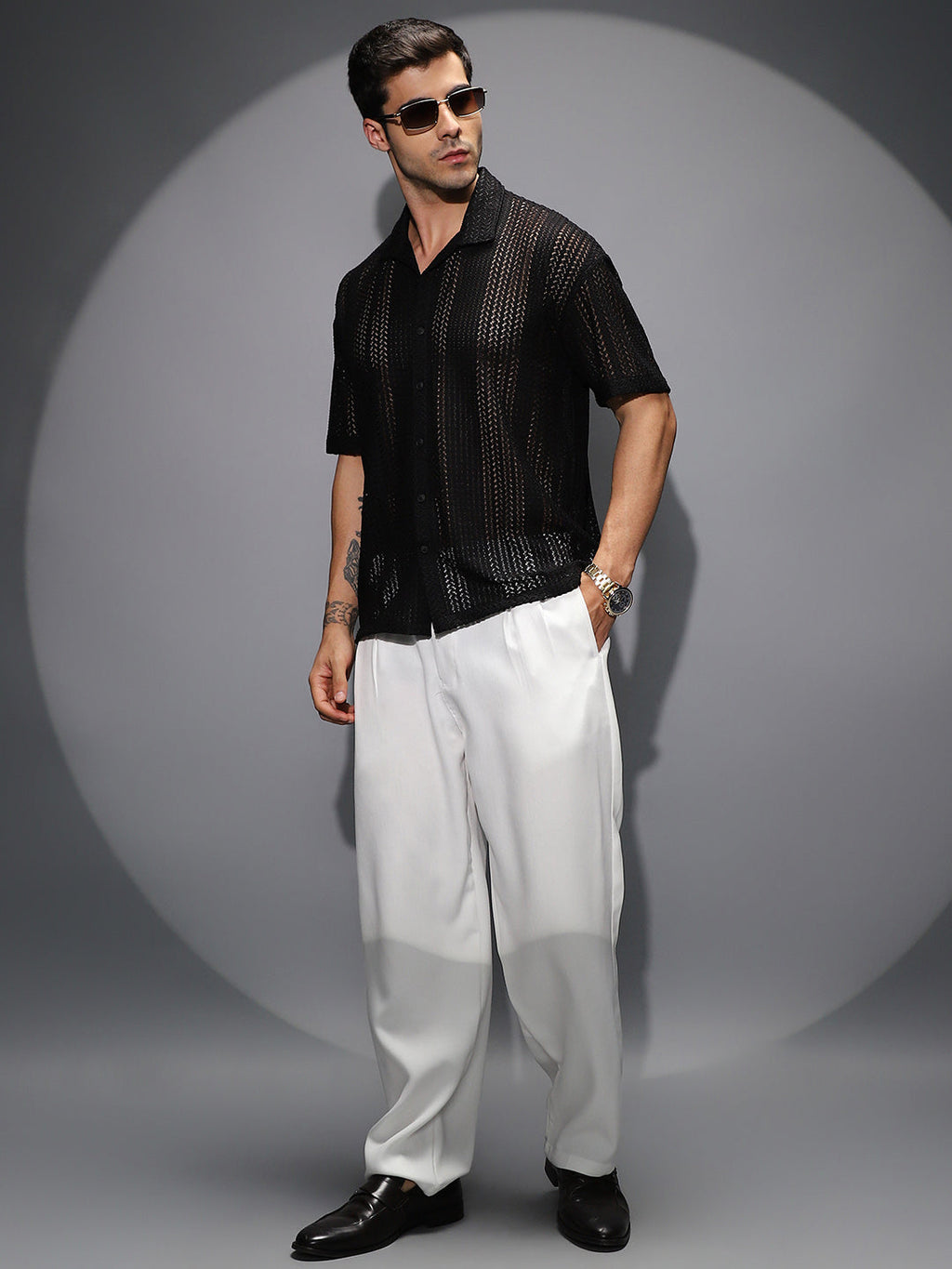 Solid Open-Knit Resort Shirt