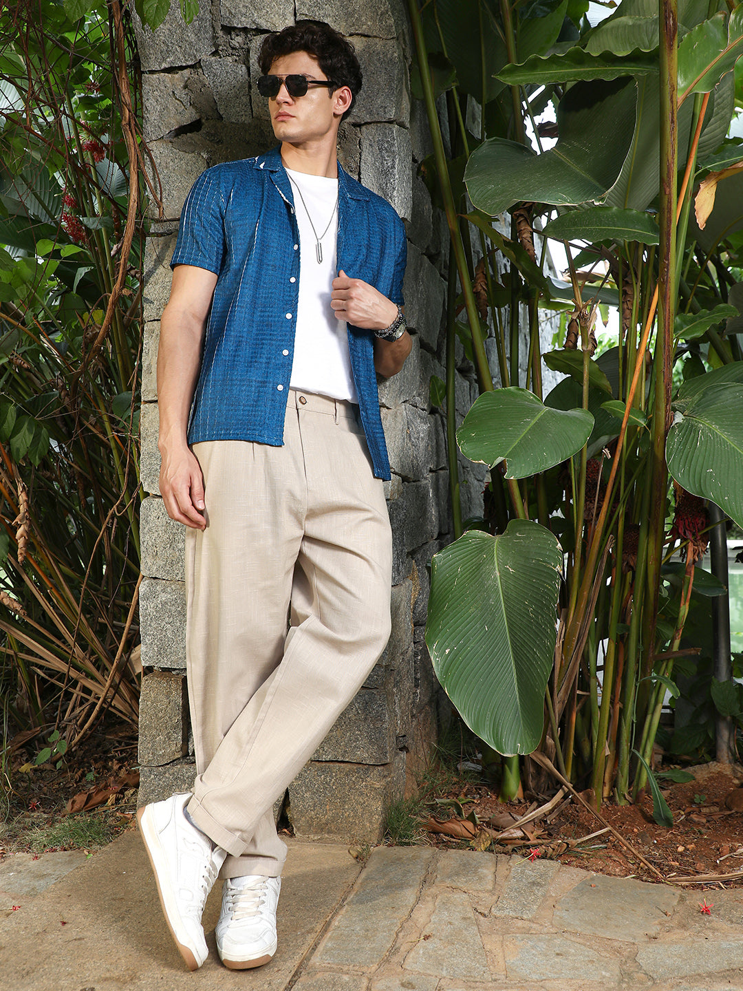 Electric Blue Dye-Textured Cuban Oversized Shirt