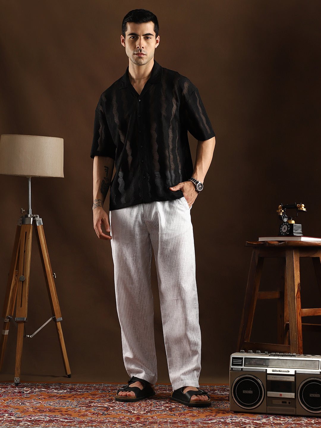 Swirl Open-Knit Resort Shirt