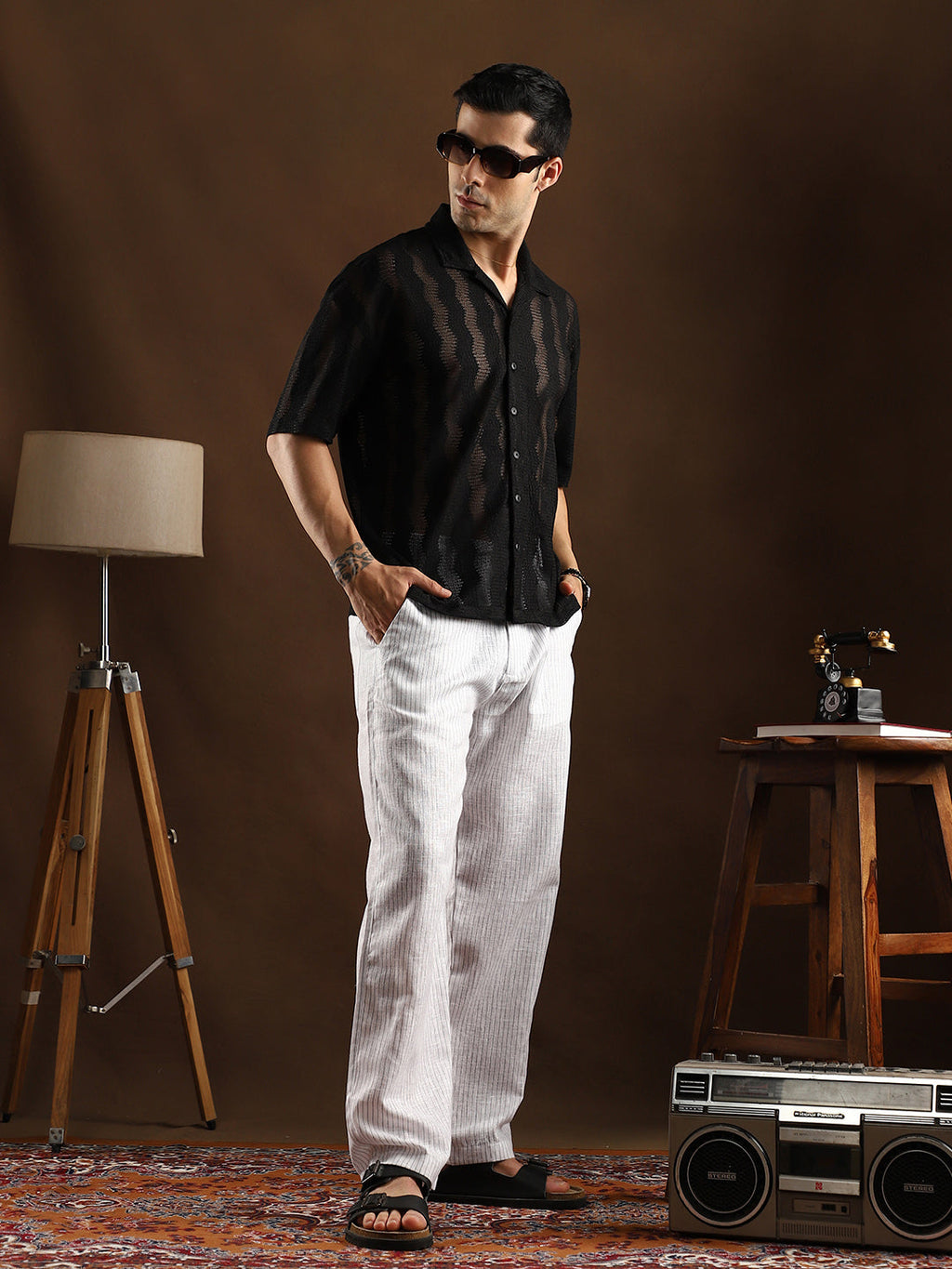 Swirl Open-Knit Resort Shirt