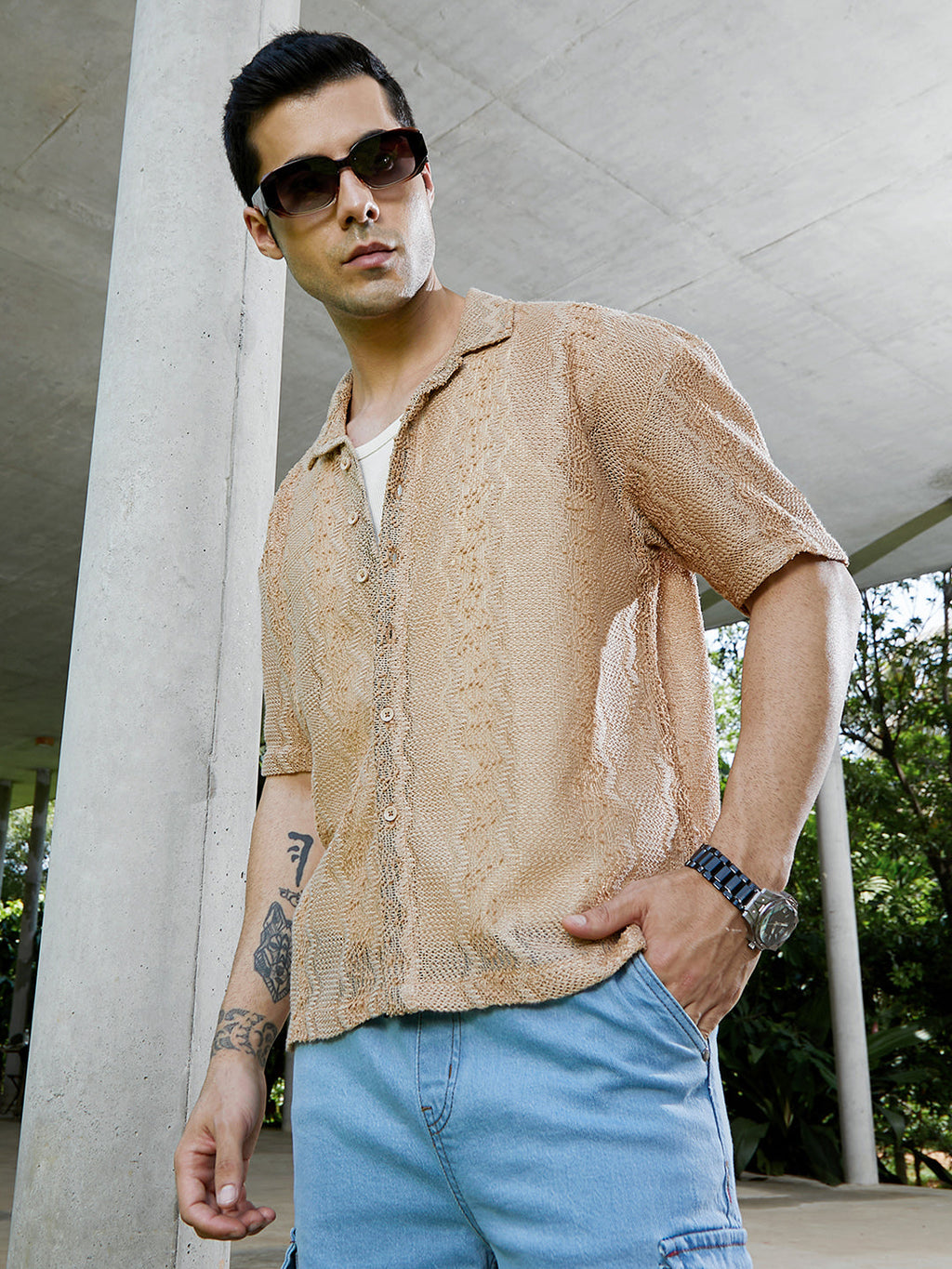 Swirl Open-Knit Resort Shirt