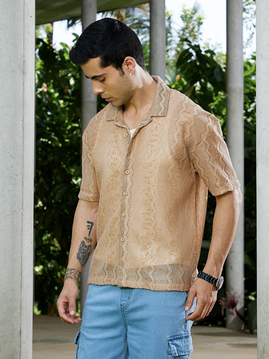 Swirl Open-Knit Resort Shirt