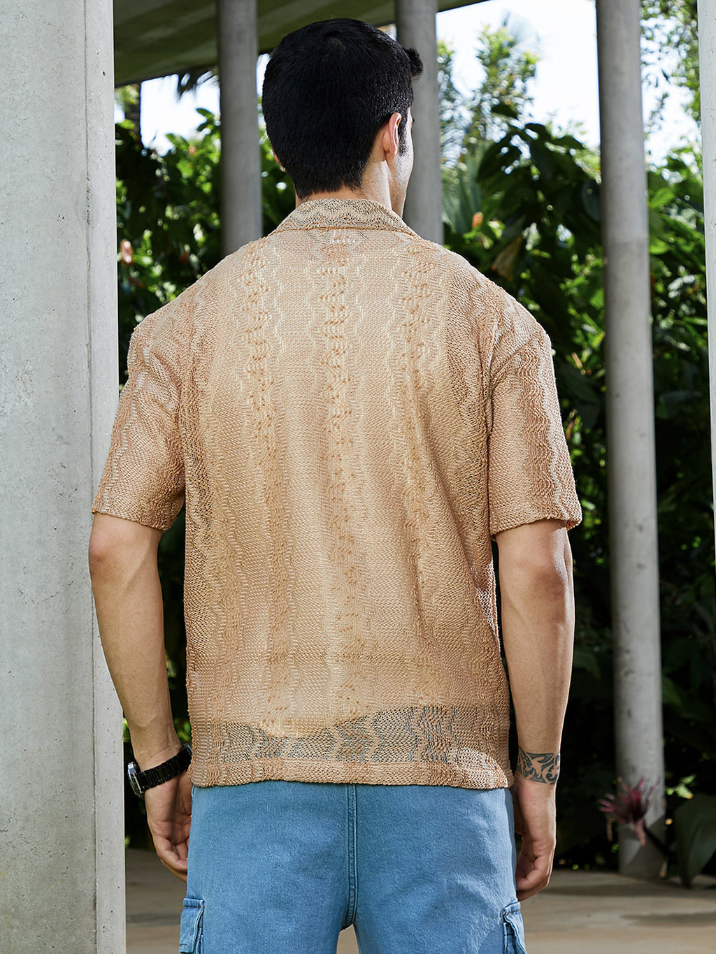 Swirl Open-Knit Resort Shirt