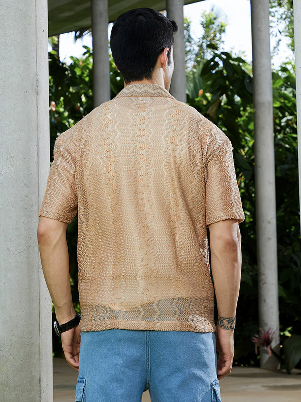Swirl Open-Knit Resort Shirt