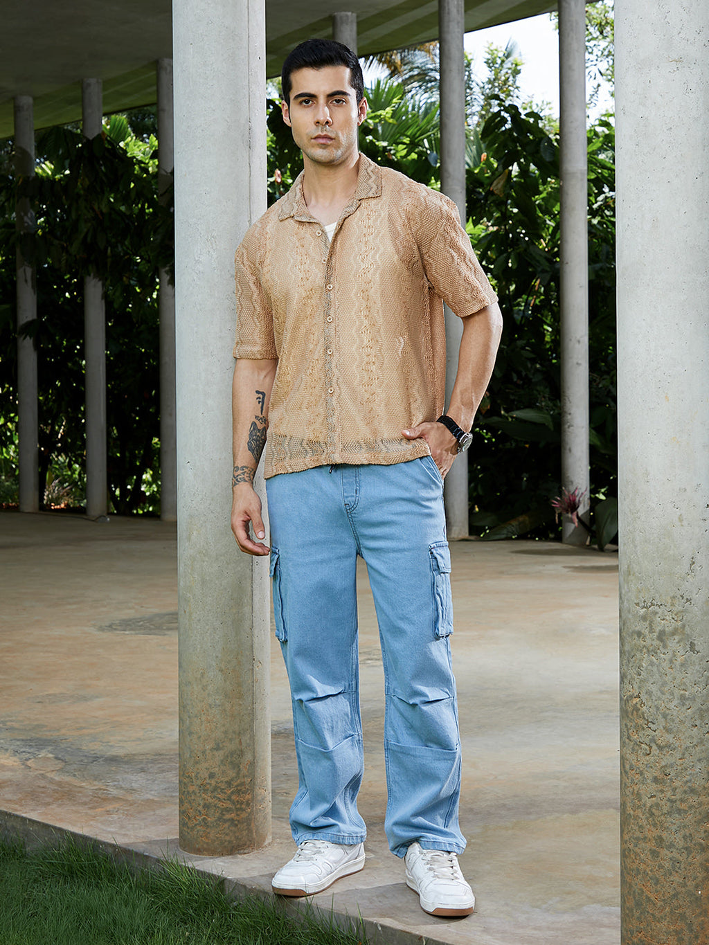 Swirl Open-Knit Resort Shirt