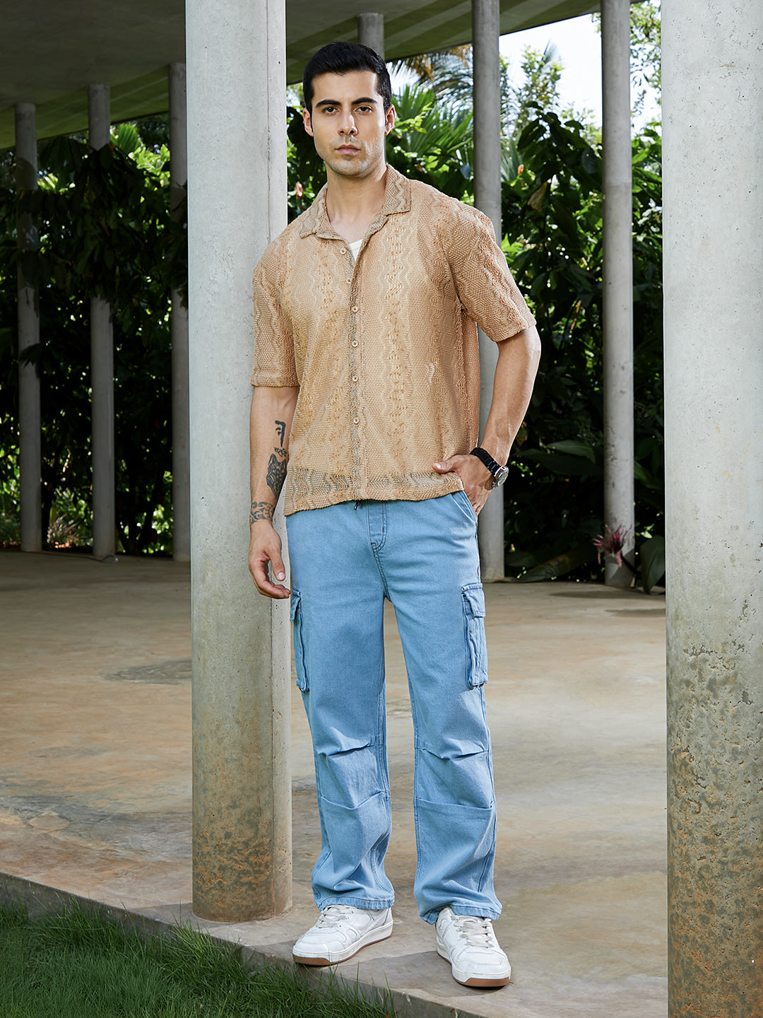 Swirl Open-Knit Resort Shirt