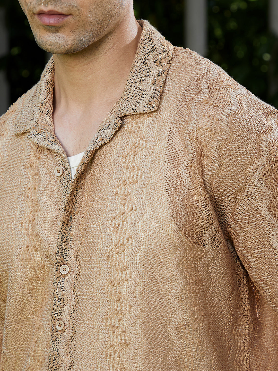 Swirl Open-Knit Resort Shirt