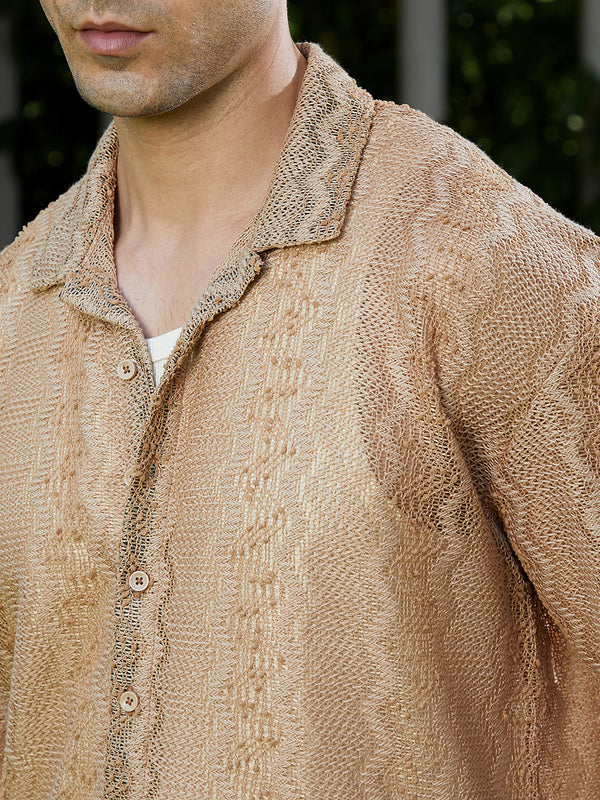 Swirl Open-Knit Resort Shirt