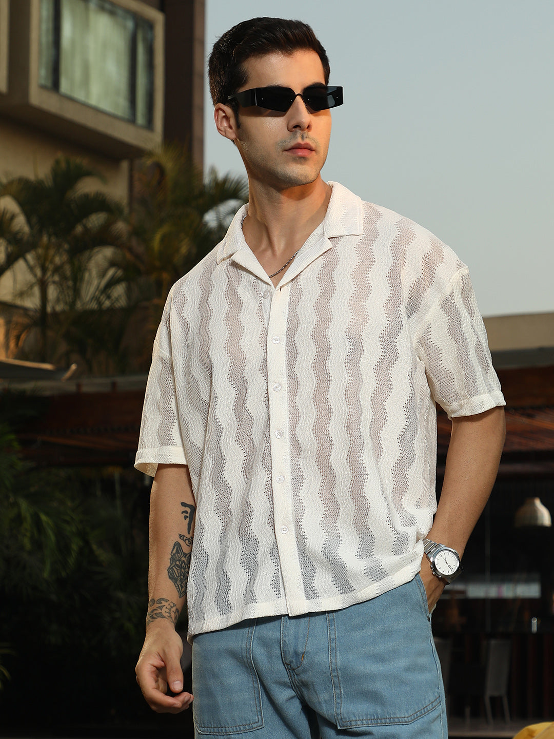 Swirl Open-Knit Resort Shirt