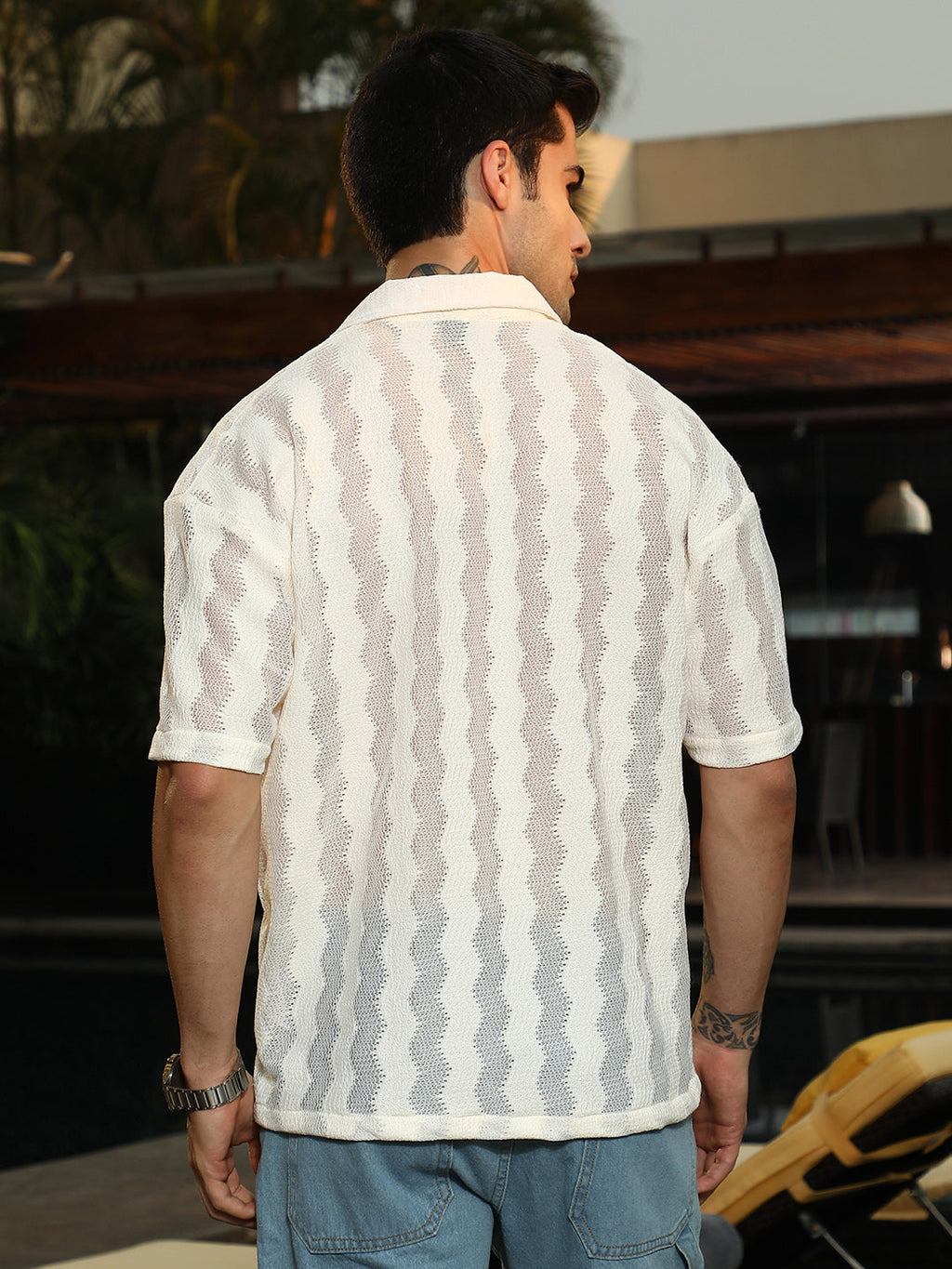 Swirl Open-Knit Resort Shirt