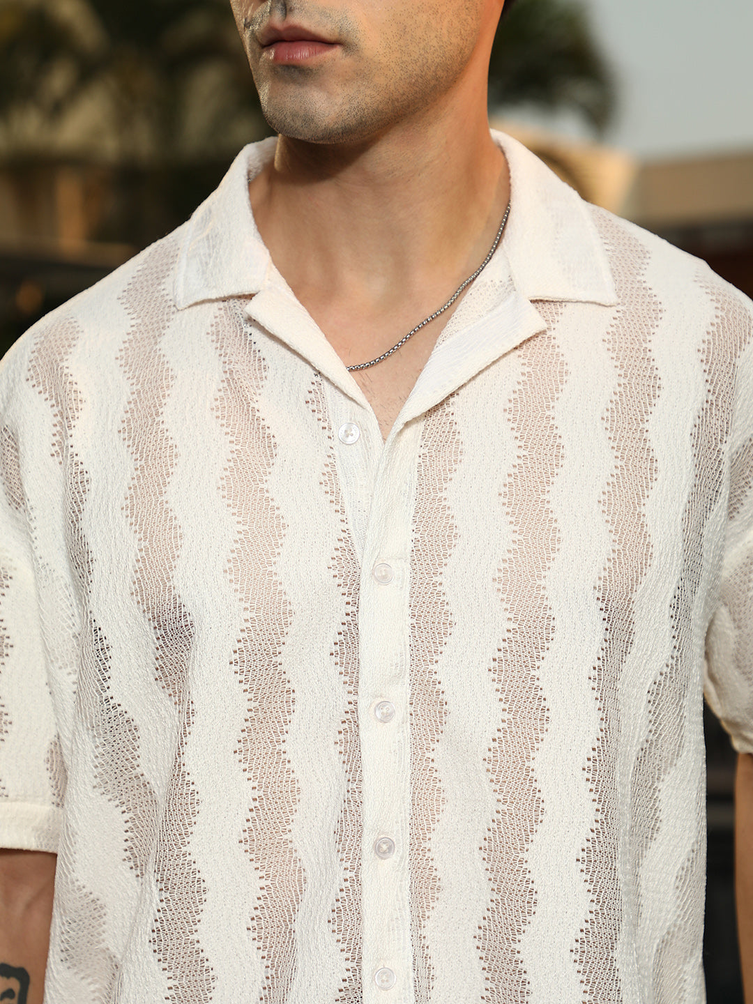 Swirl Open-Knit Resort Shirt