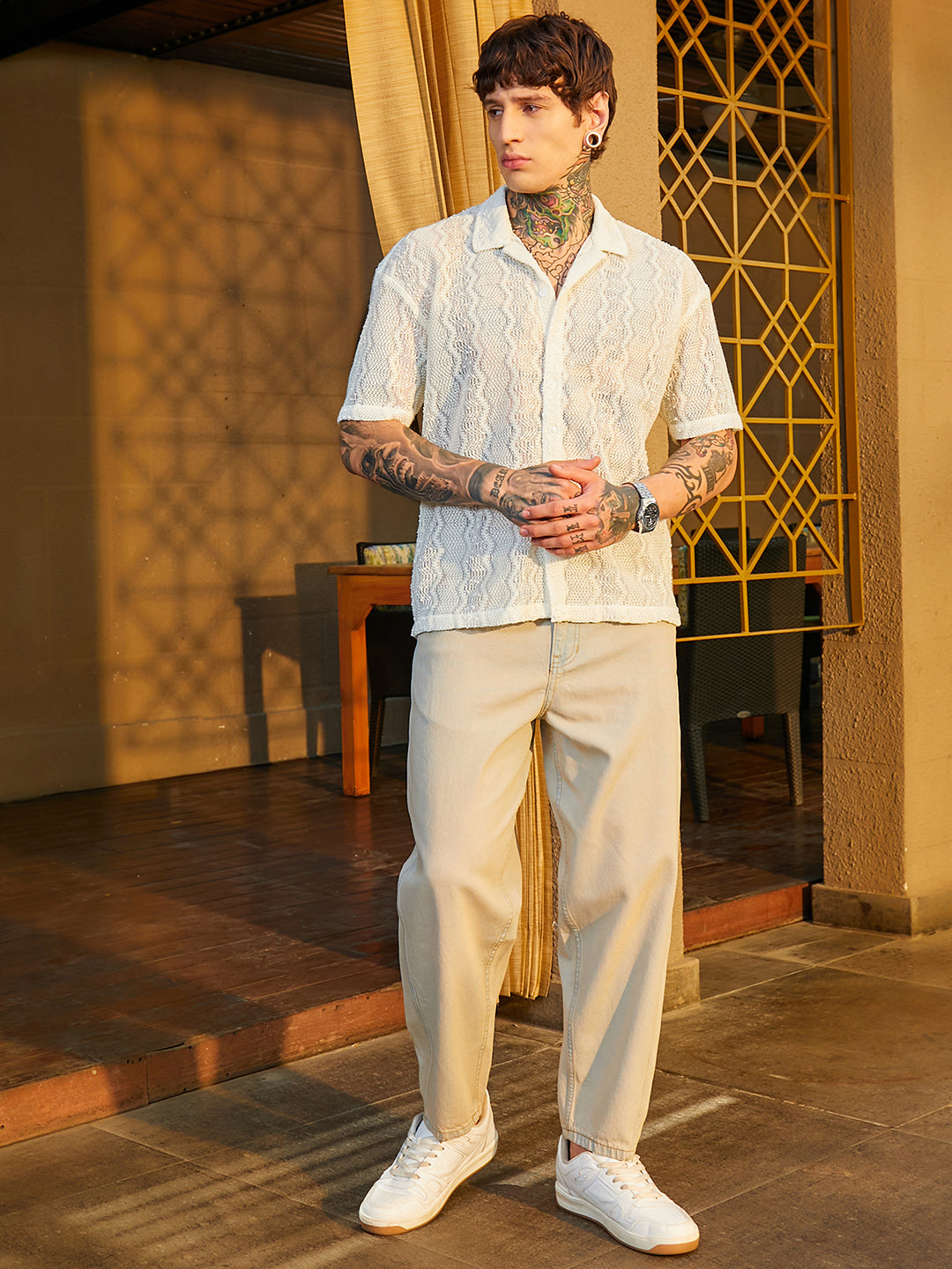 Swirl Open-Knit Resort Shirt