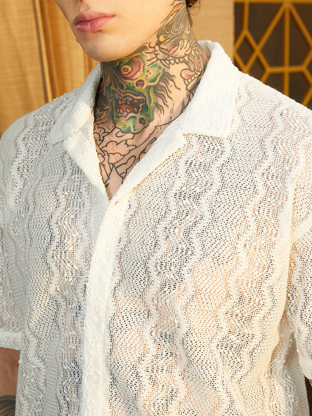Swirl Open-Knit Resort Shirt