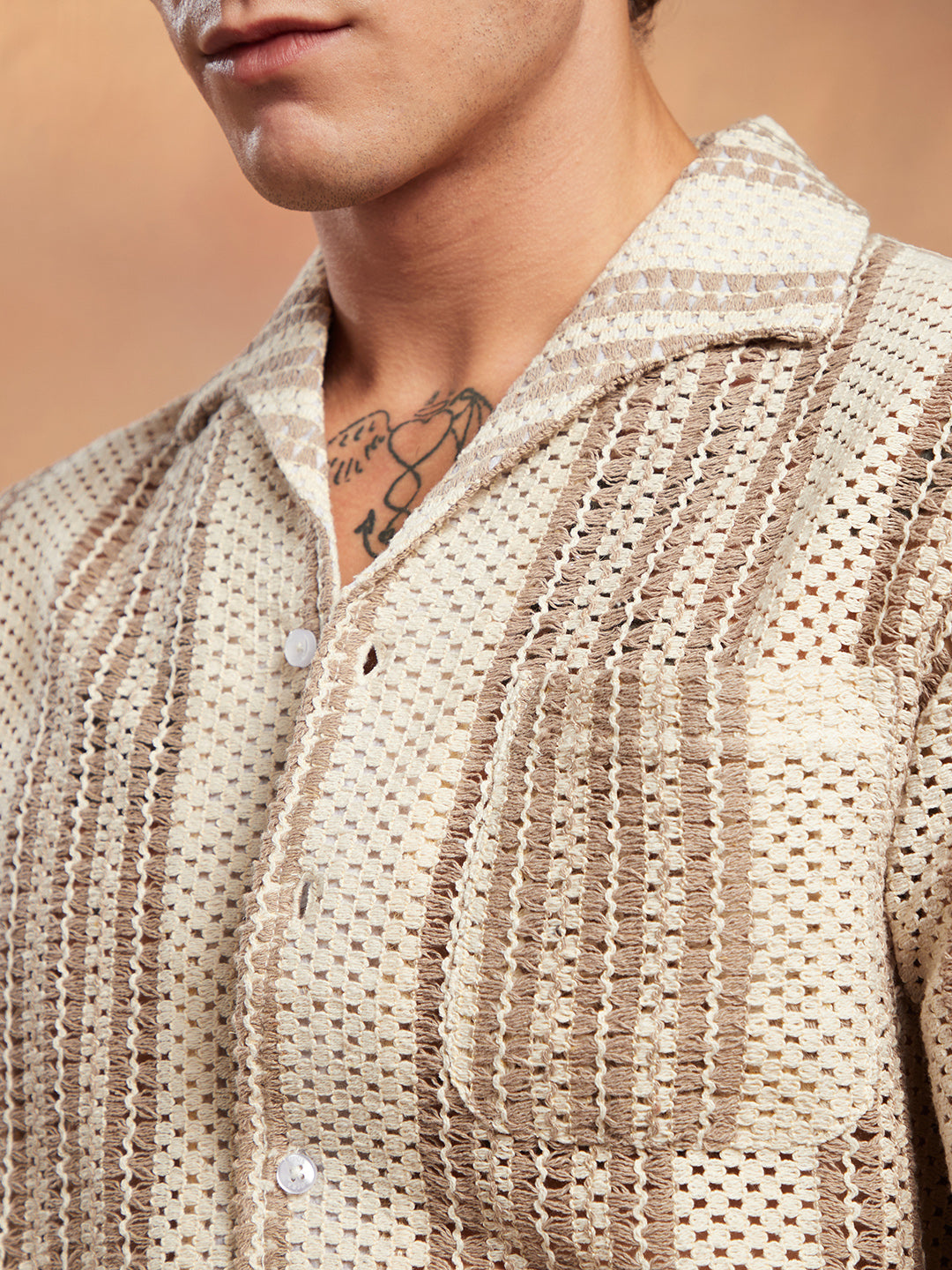 Striped Open-Knit Oversized Shirt