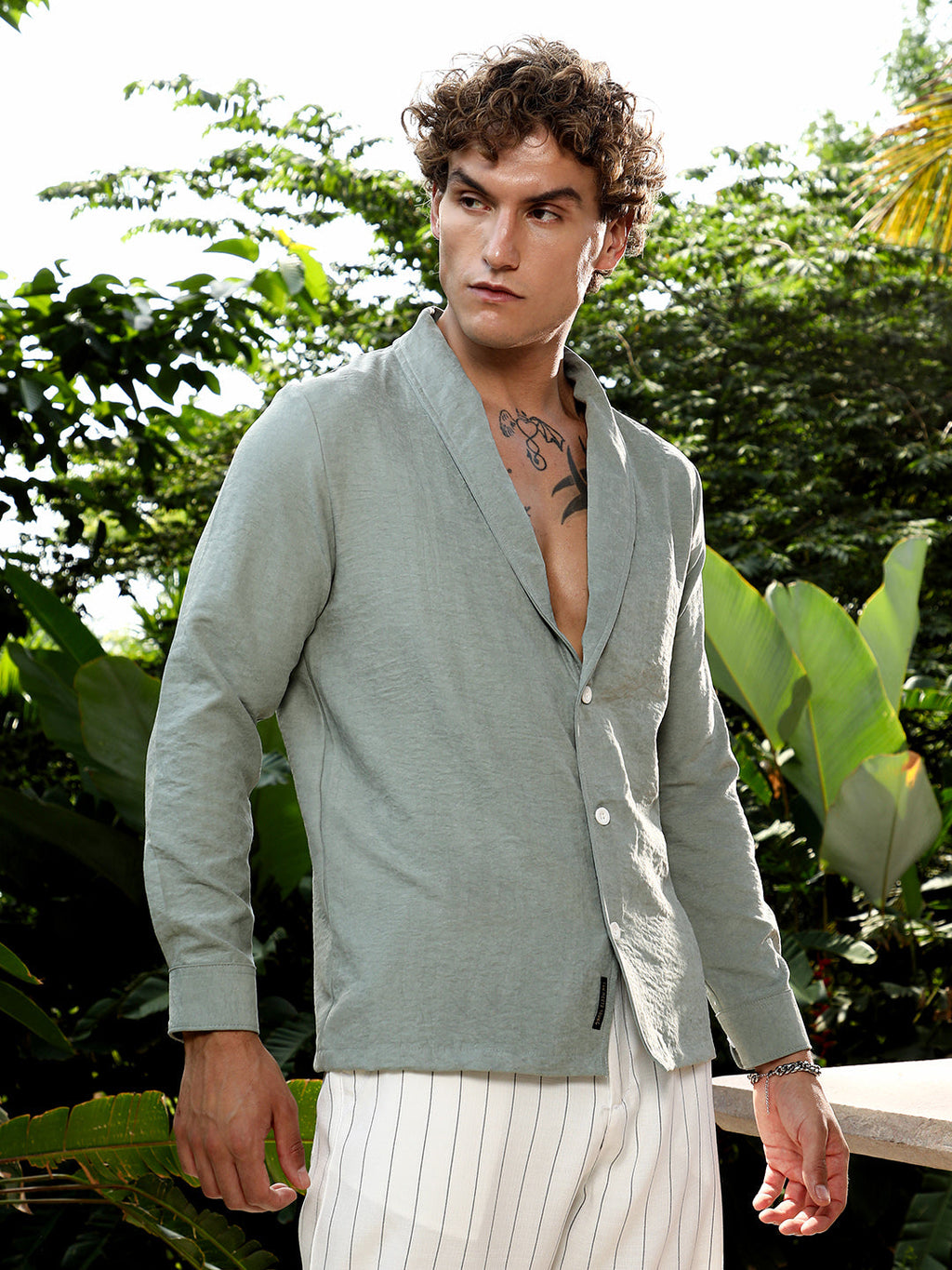 Solid Shawl Collar Oversized Shirt