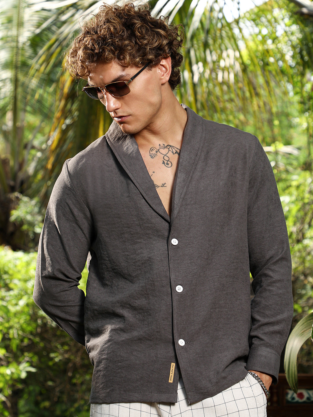 Solid Shawl Collar Oversized Shirt