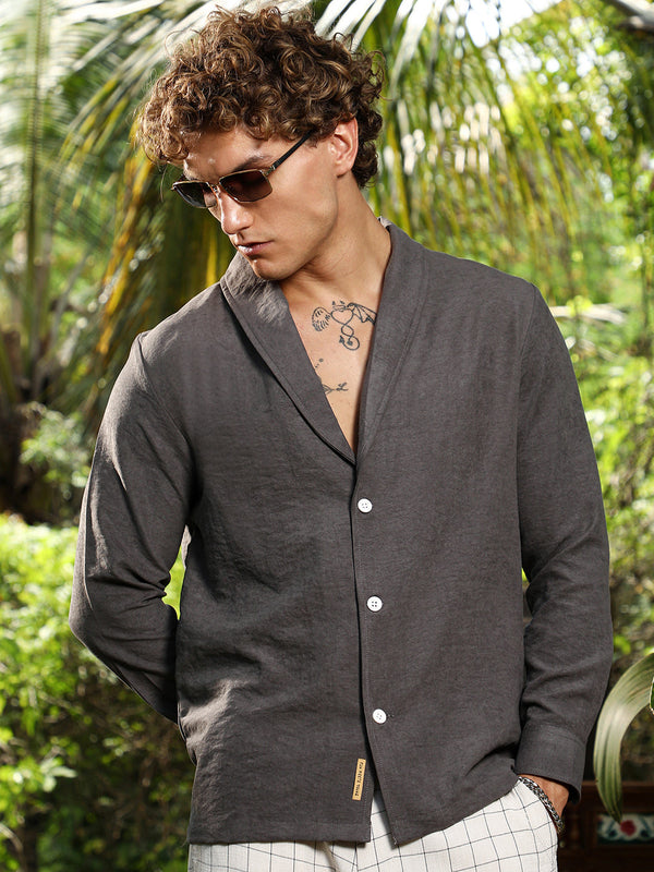 Solid Shawl Collar Oversized Shirt