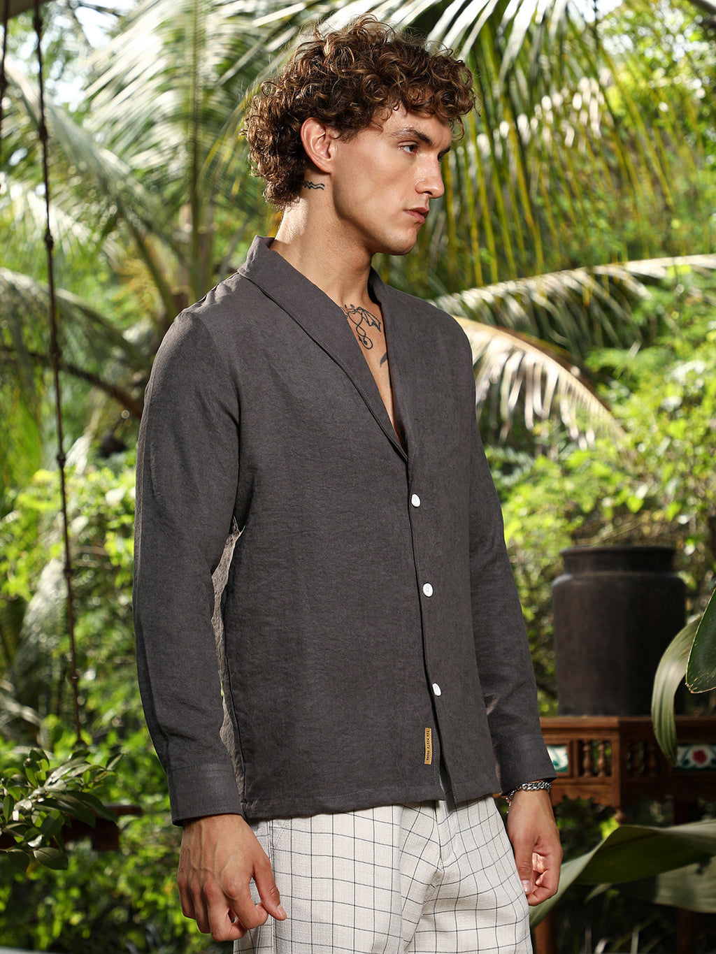 Solid Shawl Collar Oversized Shirt