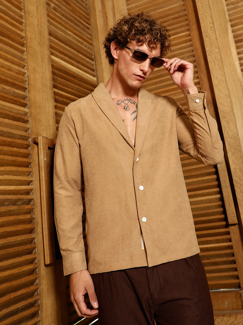 Solid Shawl Collar Oversized Shirt