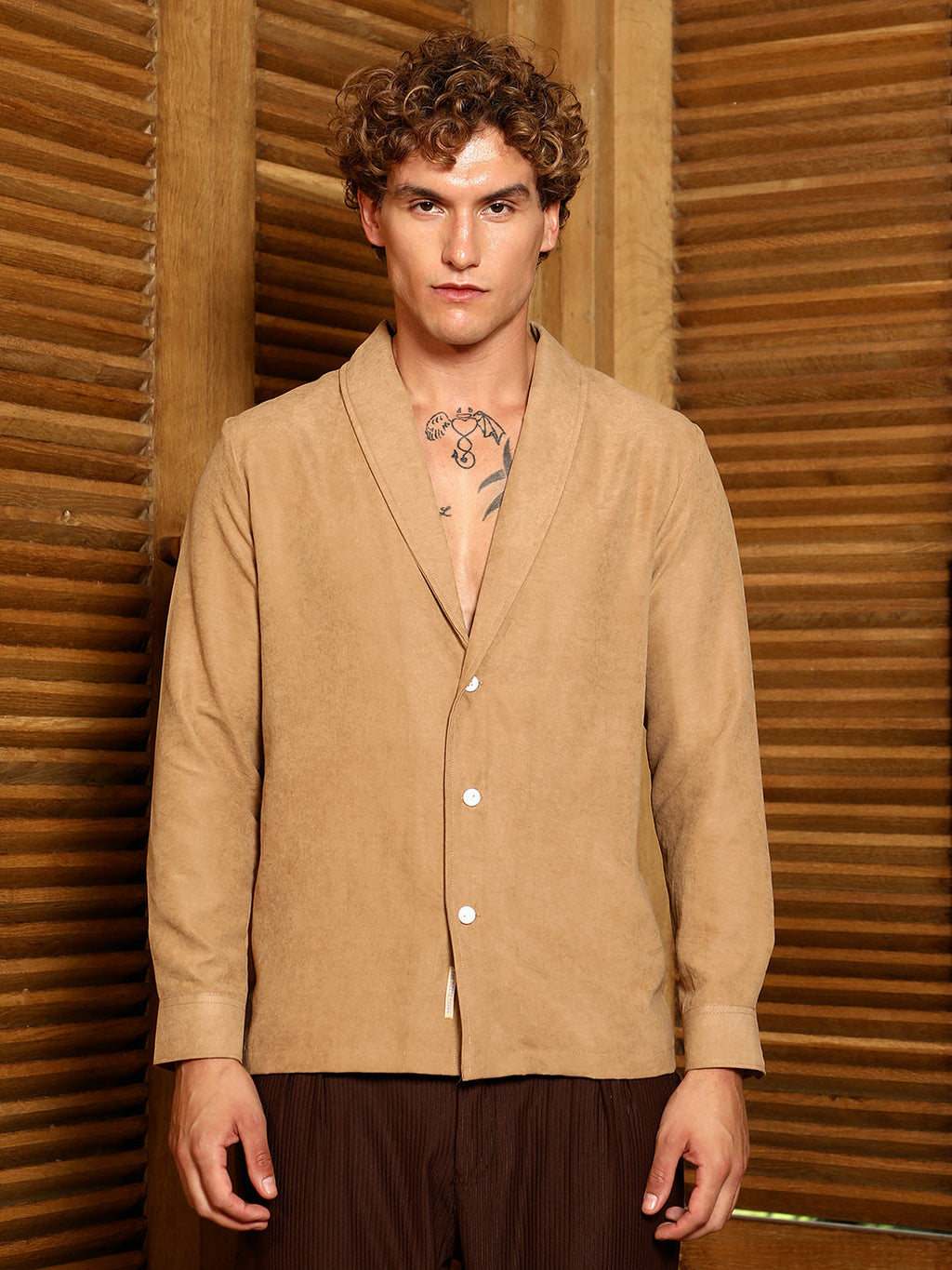 Solid Shawl Collar Oversized Shirt