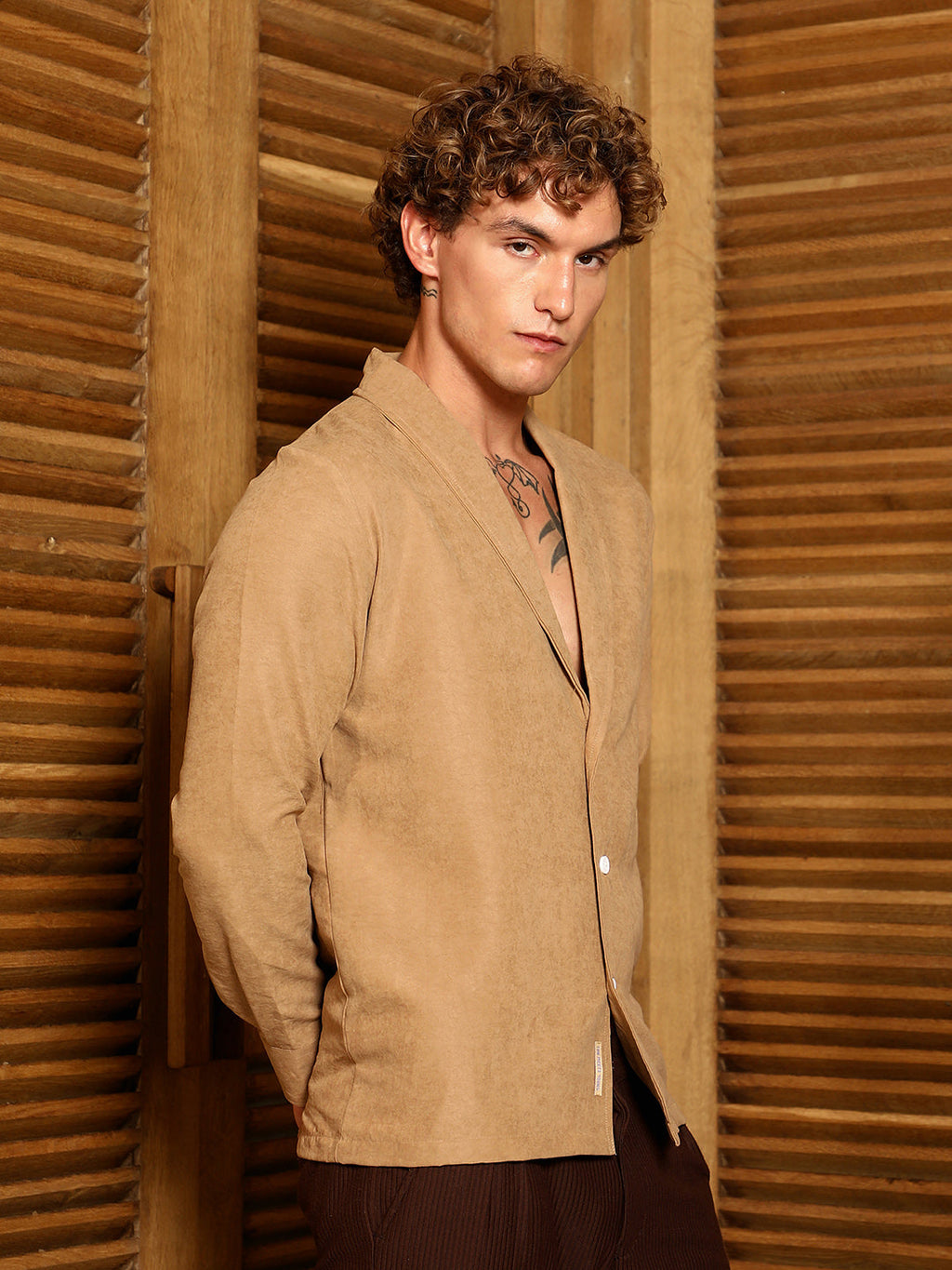 Solid Shawl Collar Oversized Shirt