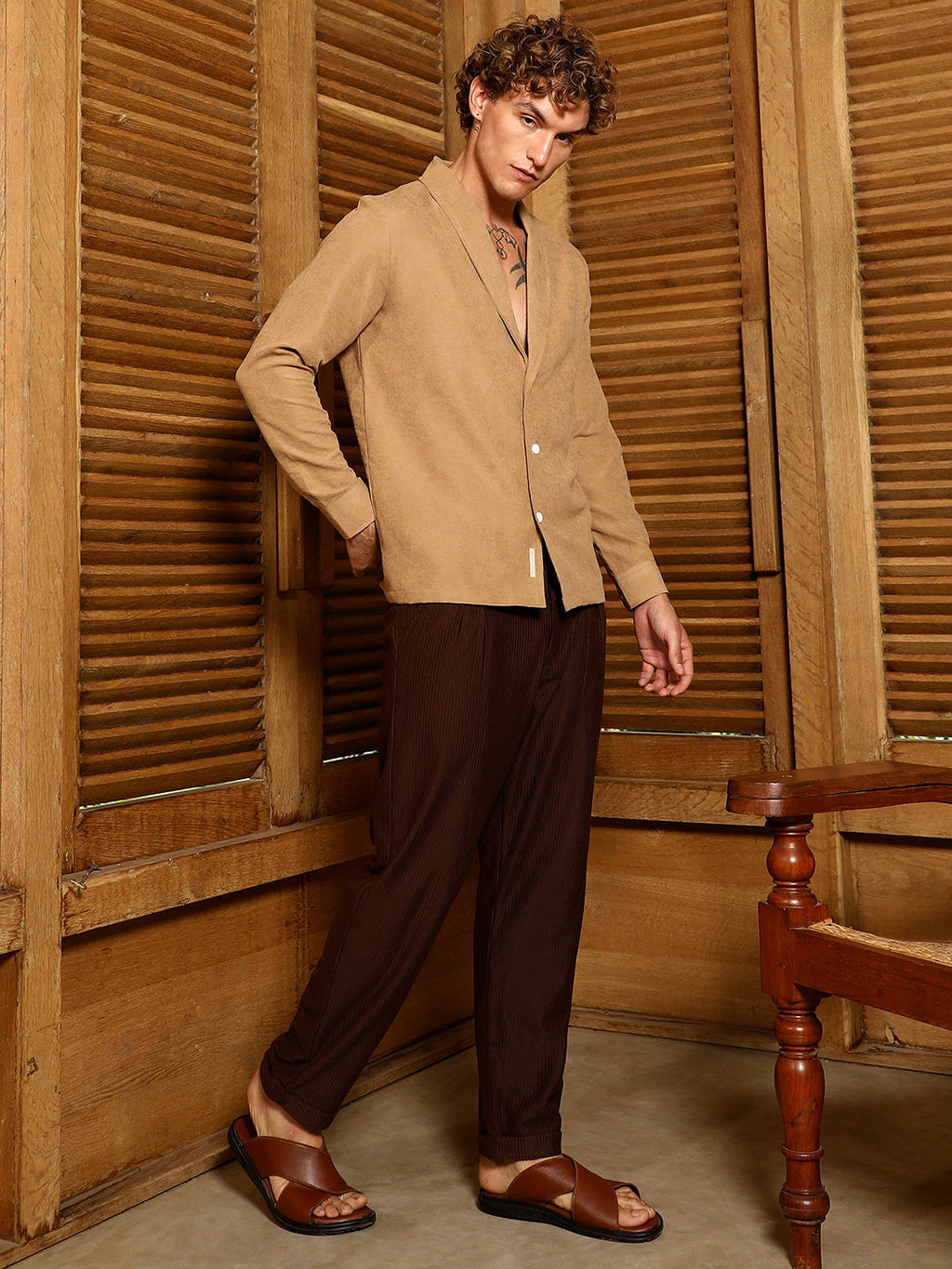 Solid Shawl Collar Oversized Shirt