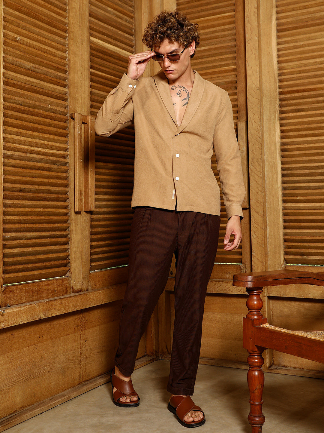 Solid Shawl Collar Oversized Shirt