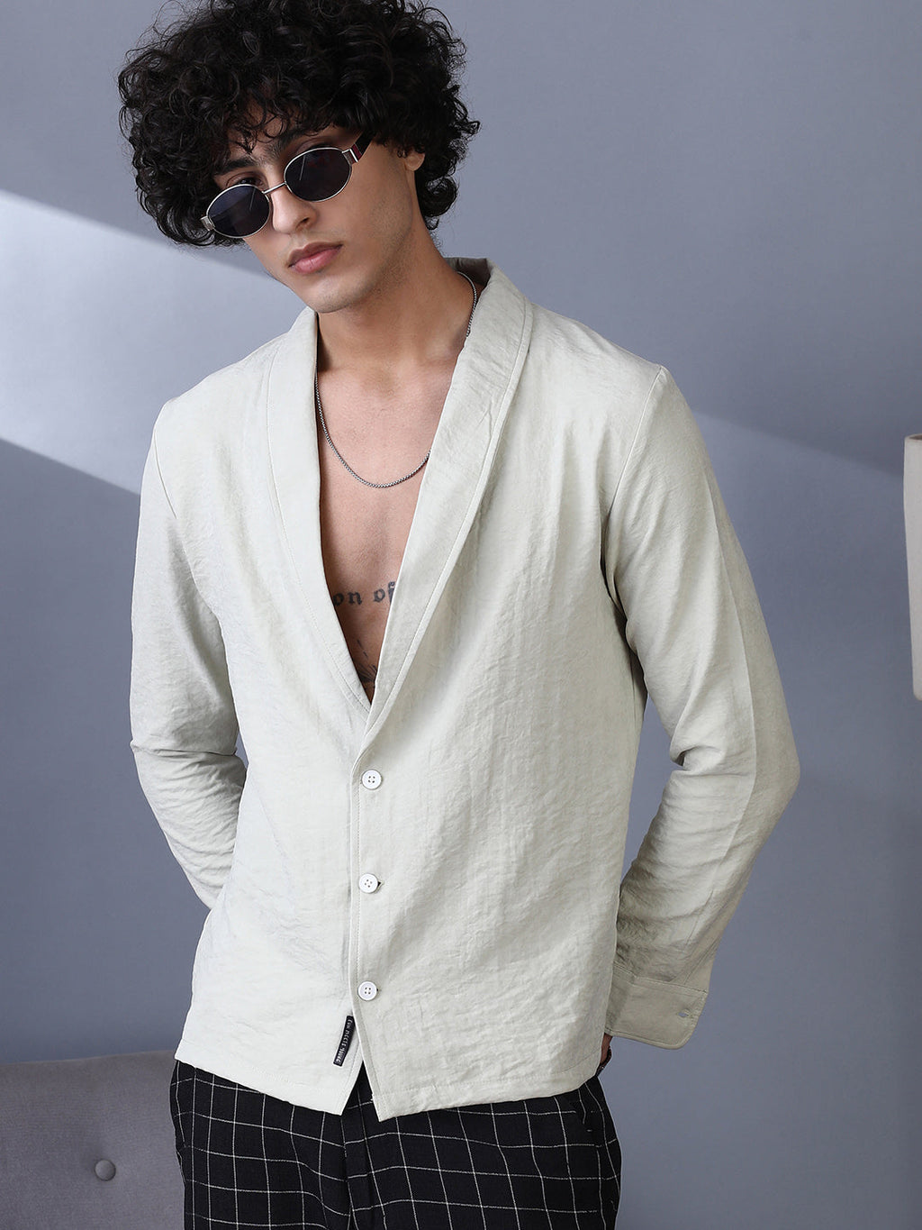 Solid Shawl Collar Oversized Shirt