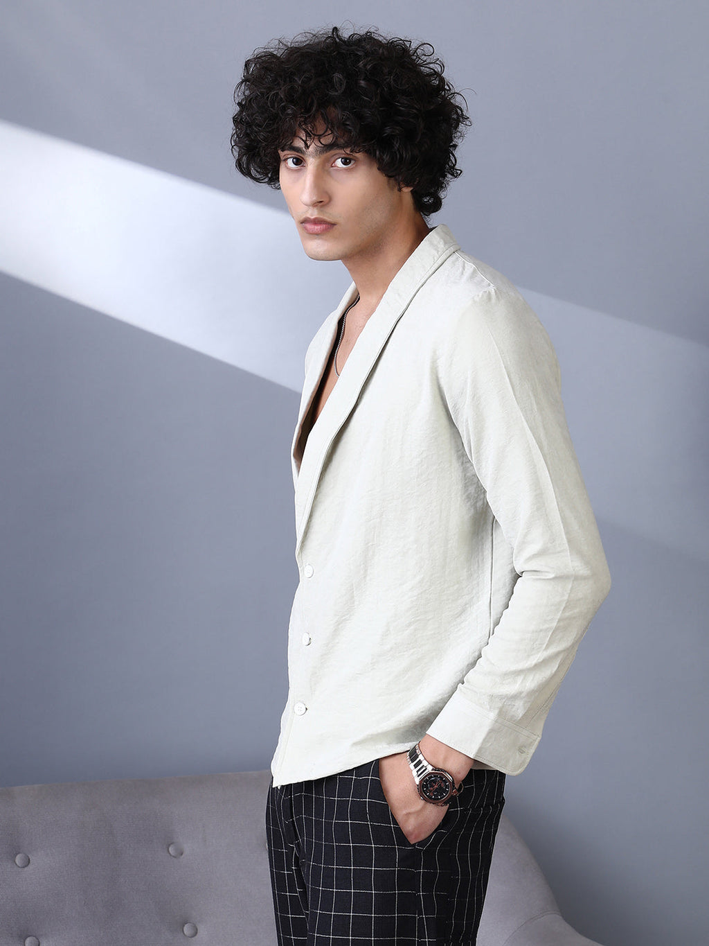 Solid Shawl Collar Oversized Shirt