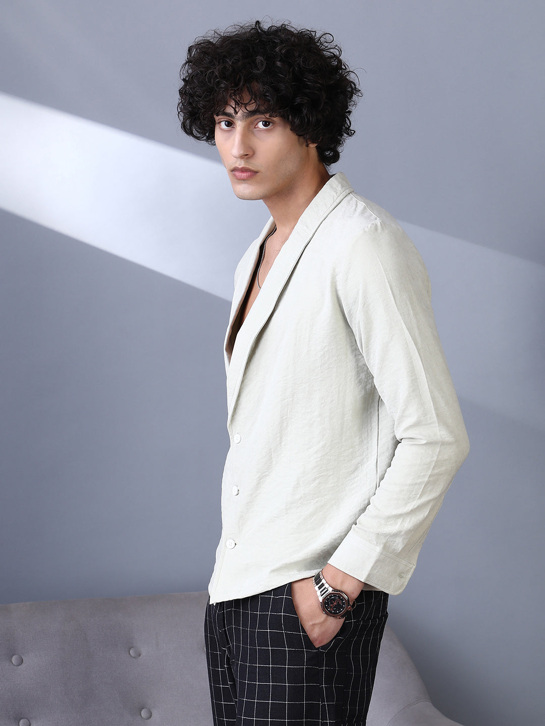 Solid Shawl Collar Oversized Shirt