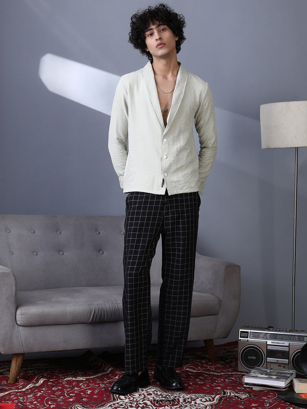 Solid Shawl Collar Oversized Shirt