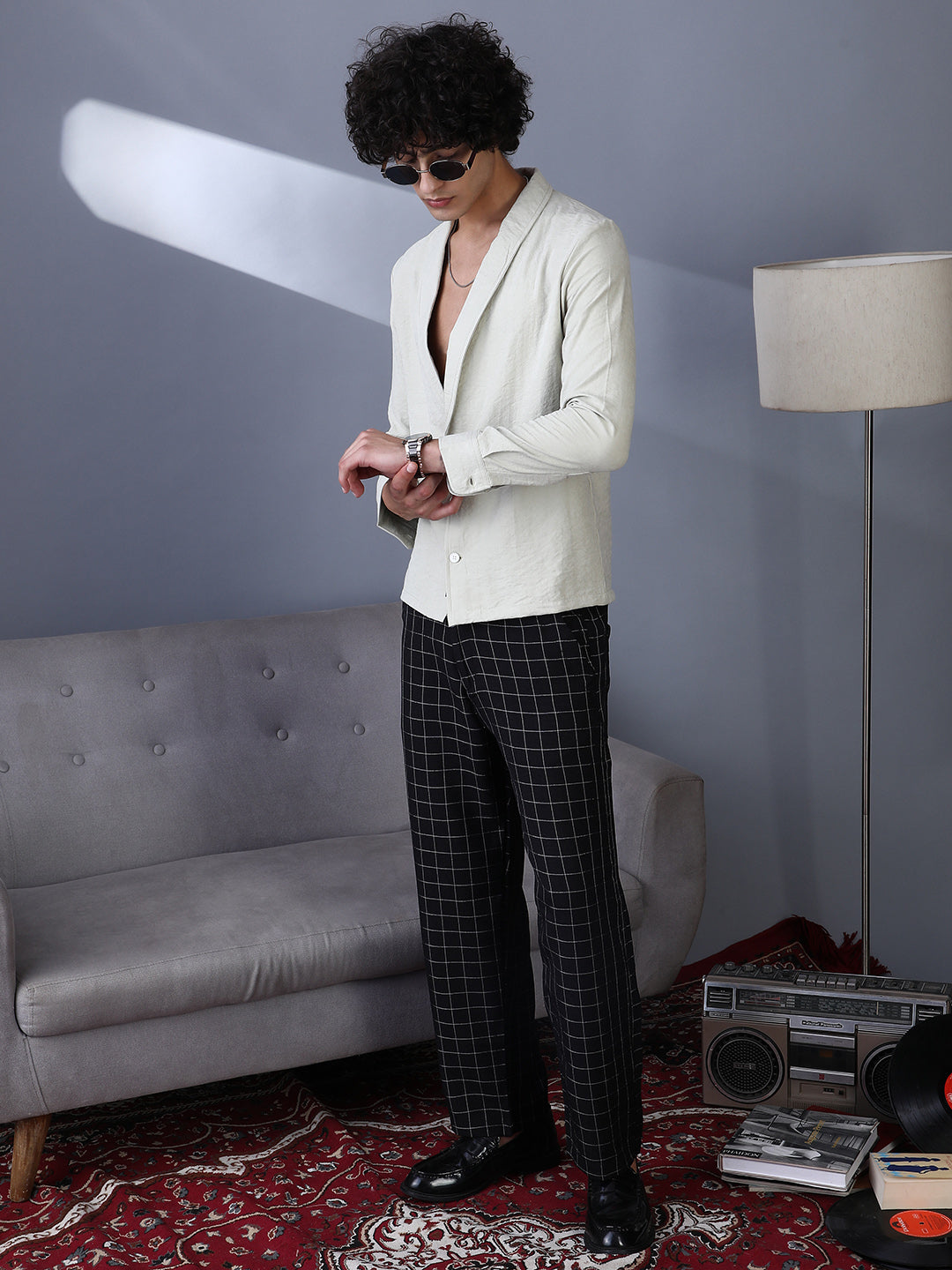 Solid Shawl Collar Oversized Shirt