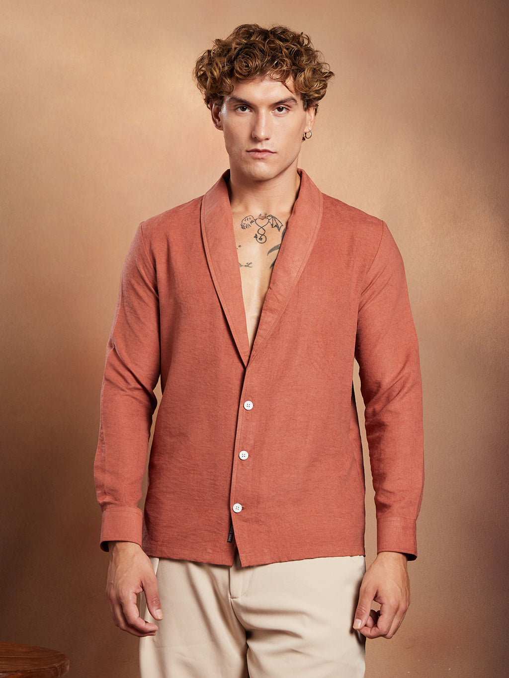 Solid Shawl Collar Oversized Shirt