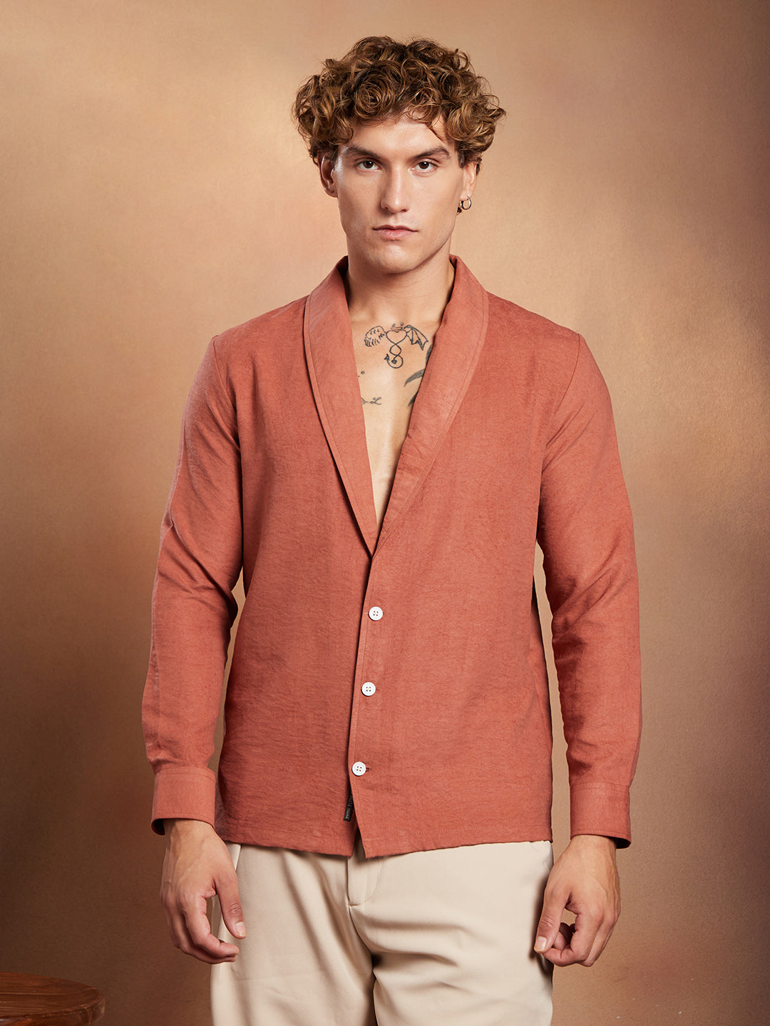 Solid Shawl Collar Oversized Shirt