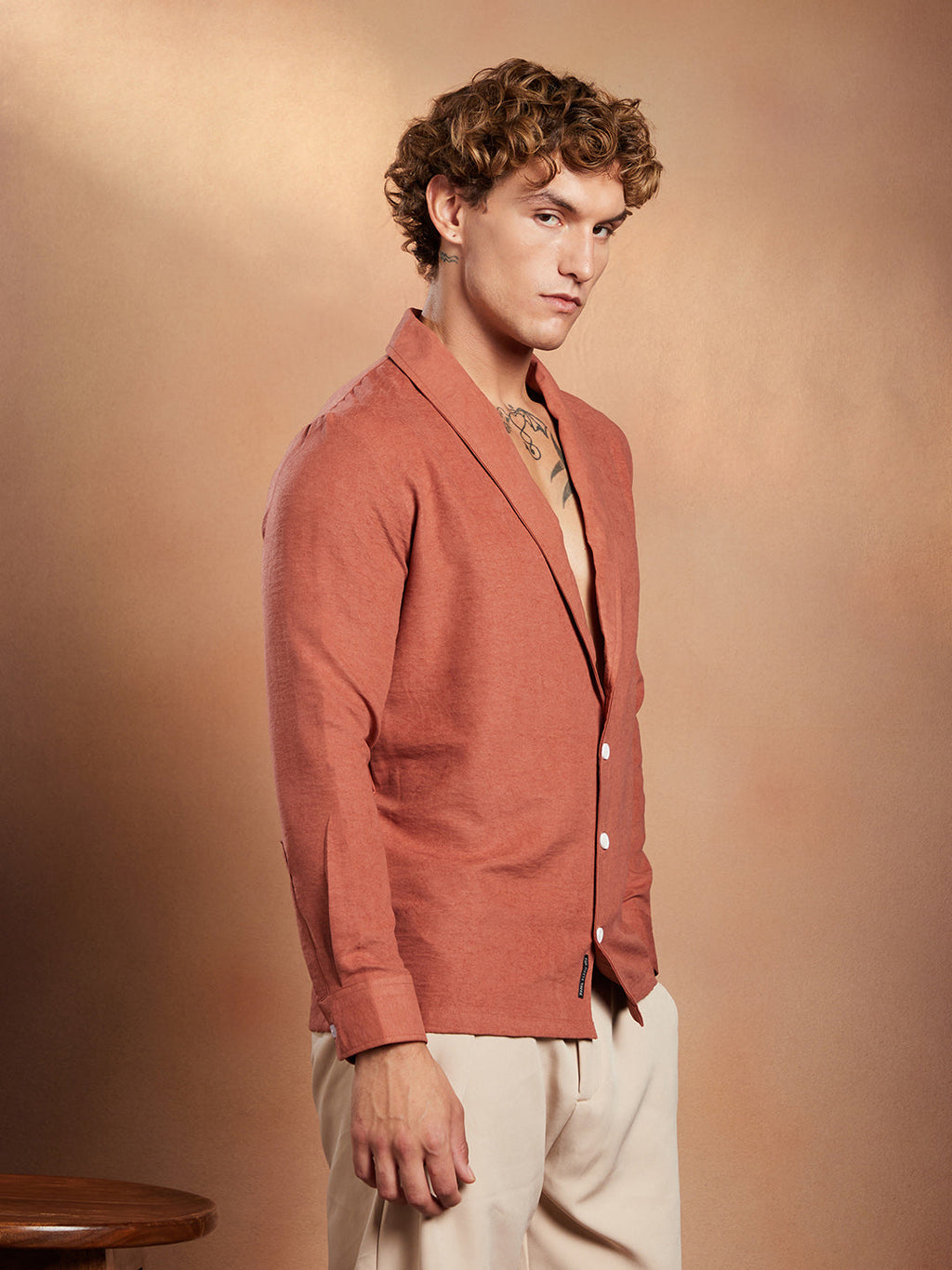 Solid Shawl Collar Oversized Shirt