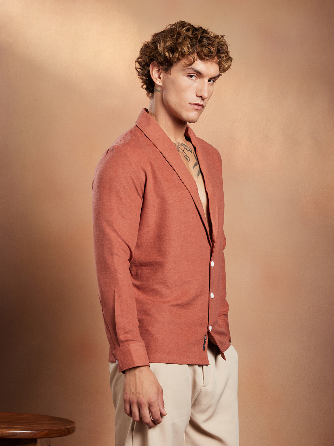 Solid Shawl Collar Oversized Shirt