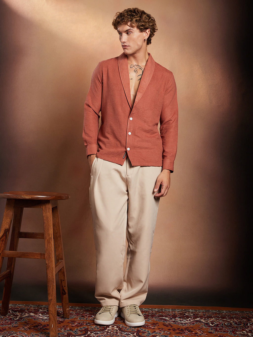 Solid Shawl Collar Oversized Shirt