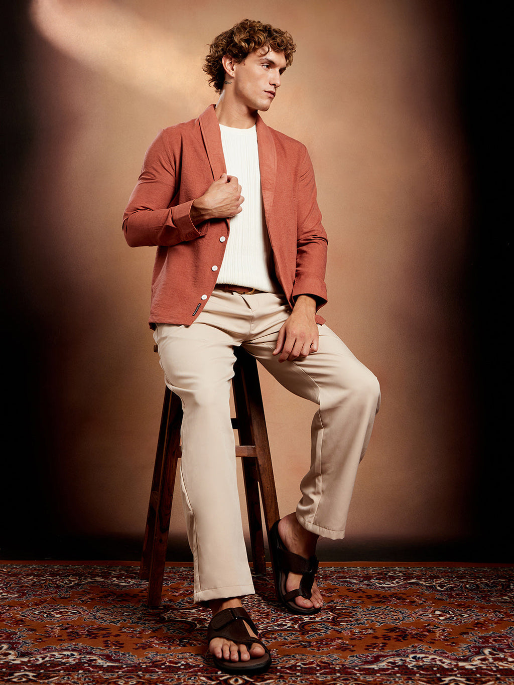 Solid Shawl Collar Oversized Shirt