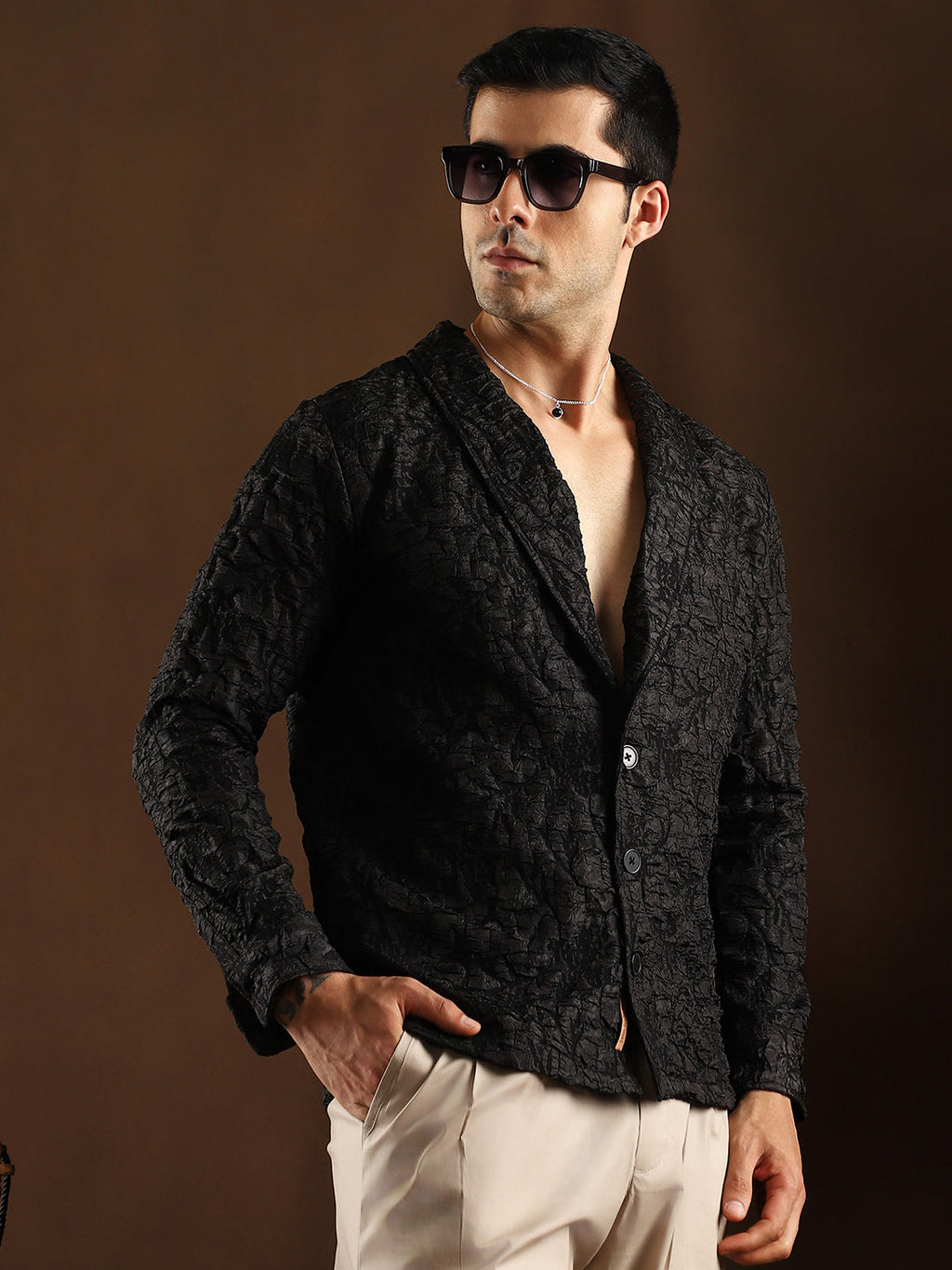 Crushed Shawl Collar Oversized Shirt