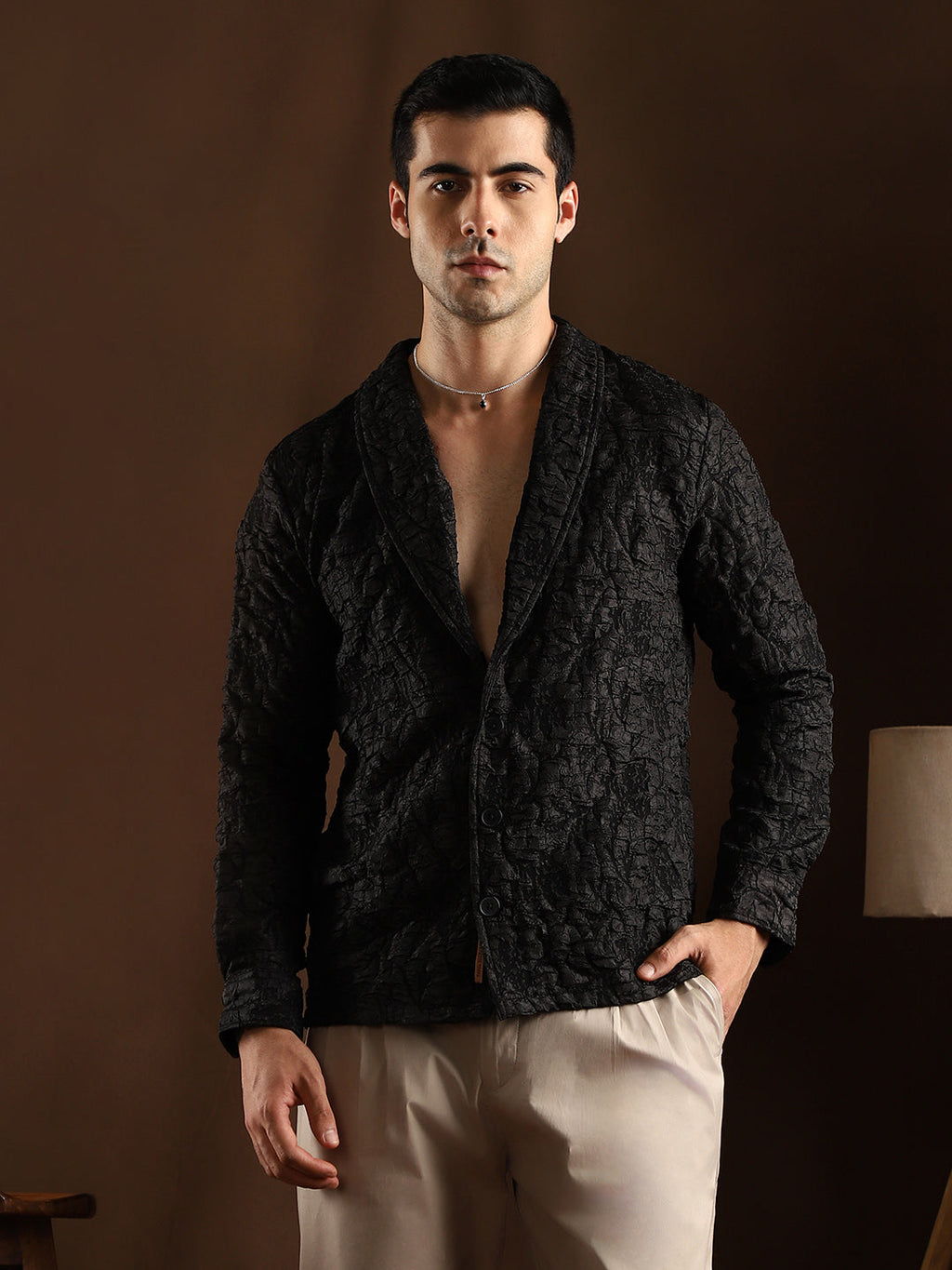 Crushed Shawl Collar Oversized Shirt