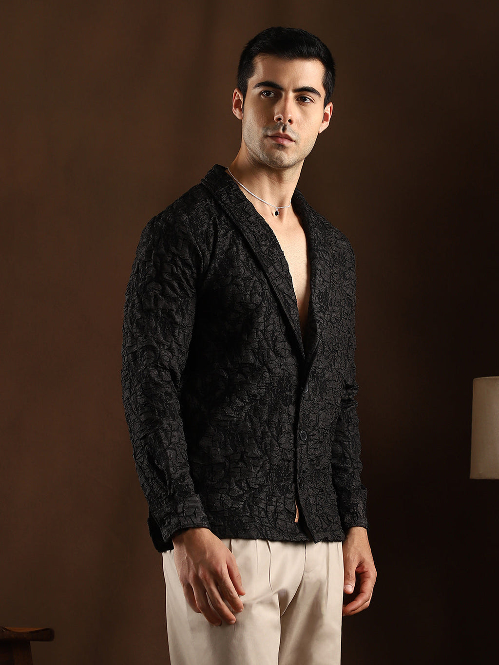 Crushed Shawl Collar Oversized Shirt